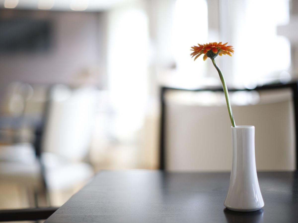 Eine Blume in einer Vase auf einem Tisch 